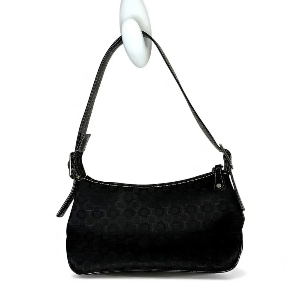 Vintage Y2k Nine West Micro Baguette Bag Canvas Faux Leather Handle Black